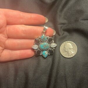 Turquoise, Black Onyx, and Pearl Cluster Pendant